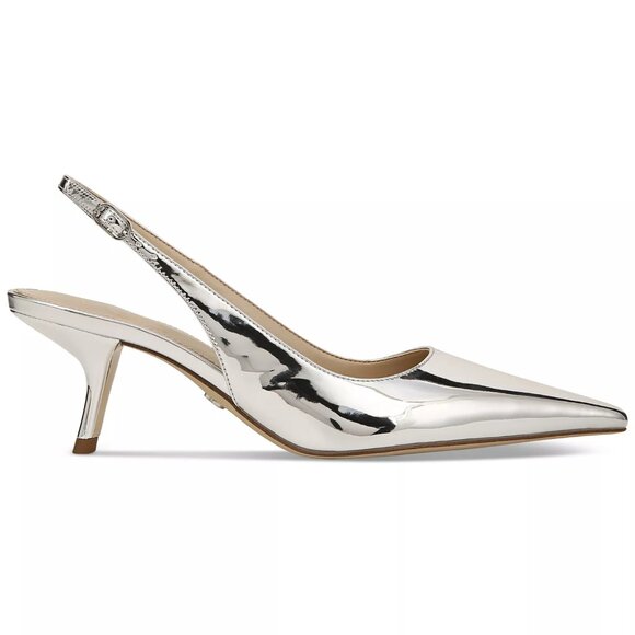 Sam Edelman Bianka Kitten-Heel Leather Slingback Pumps in Soft Silver Metallic - Picture 4 of 8